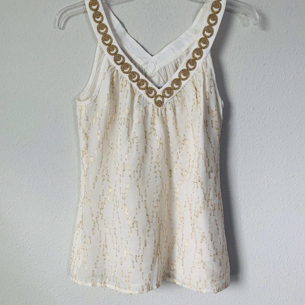 Trina Turk Gold Cream Gold Silk Tank Top
